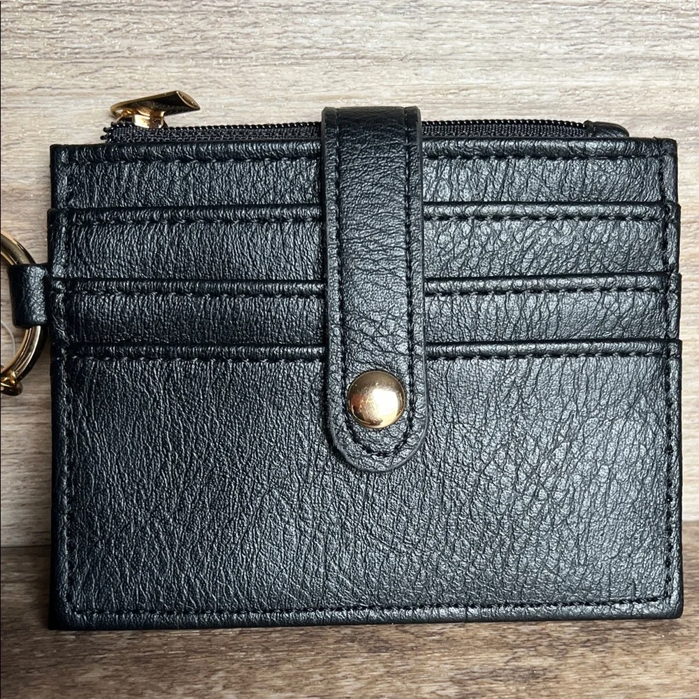 Wristlet wallet Black with Blue Patterned Strap